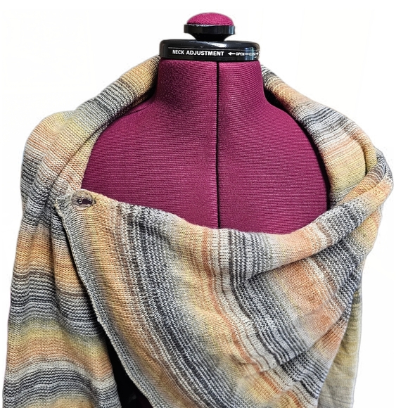 NWT Lovestitch Sweater Shawl Wrap Frindge Stripe Cardigan Browns Cream Tan Black - Picture 5 of 13